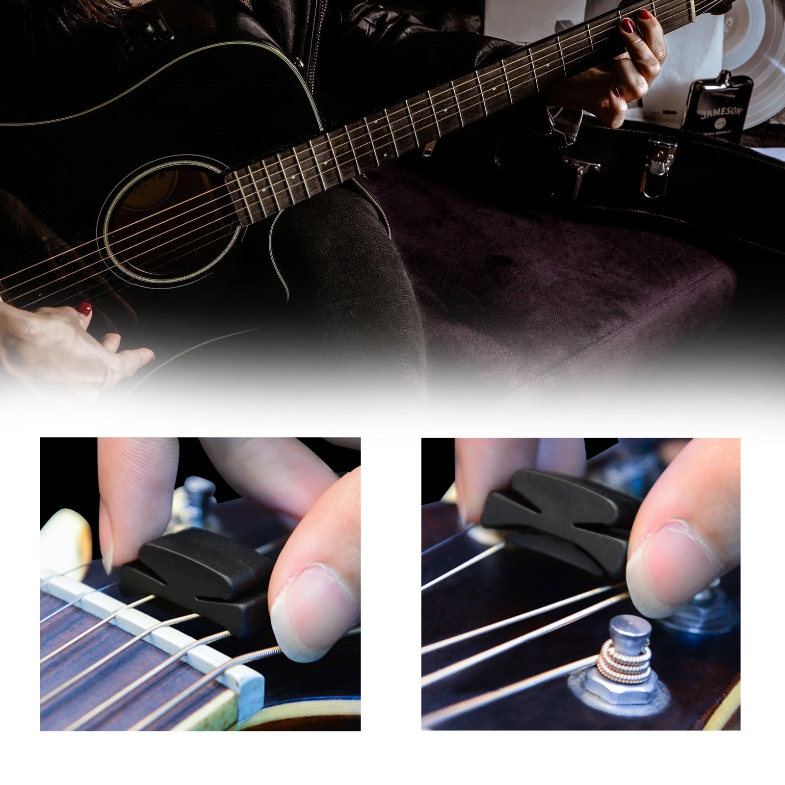 Linkidea 6 Pack Rubber Guitar Headstock Pick Holder, Pickholder for Guitar, Bass, Ukulele Thinned Picks (Black)