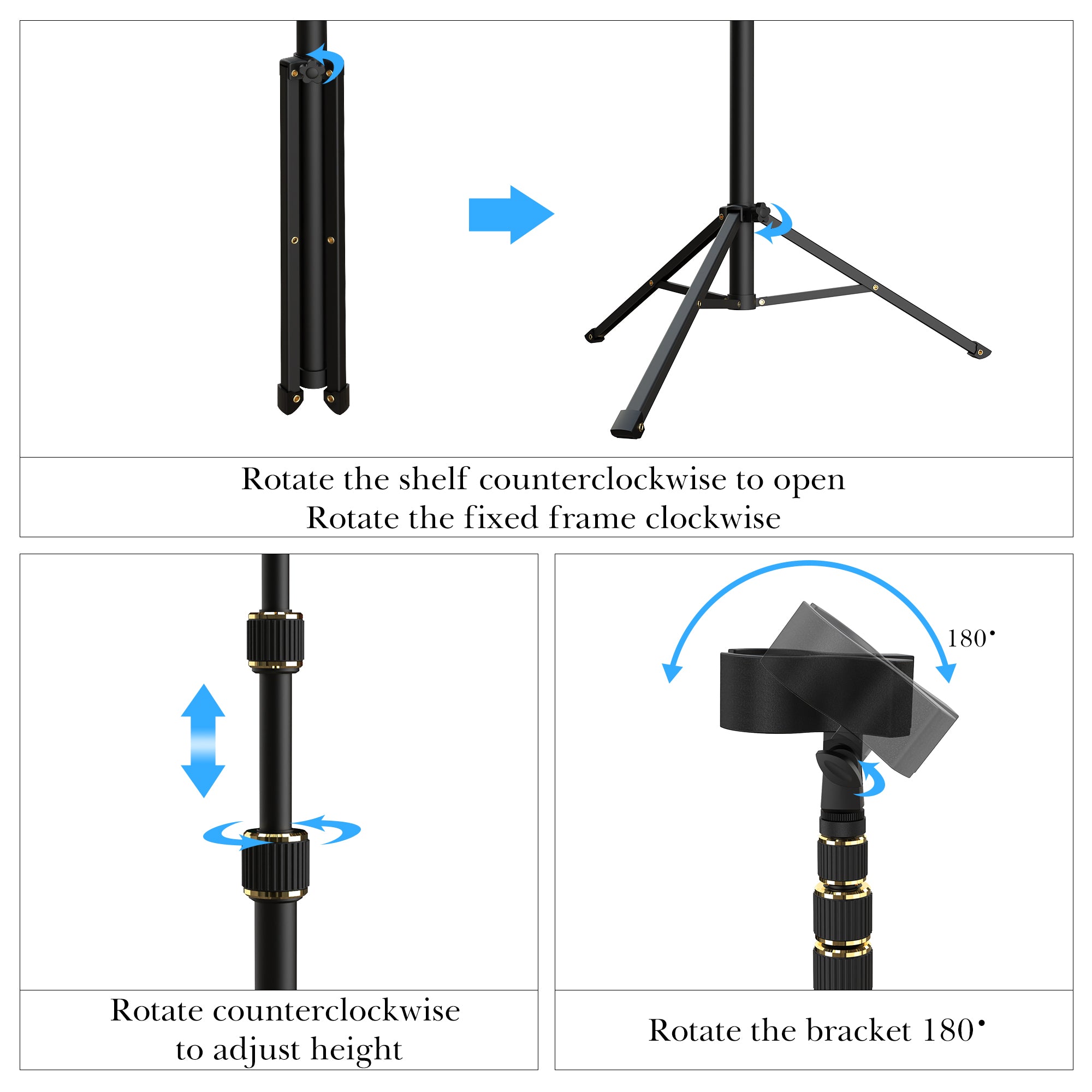 Hair Dryer Stand Hands Free, Heavy Duty 24 to 76 inches Adjustable Blow Dryer Holder with Non-Slip Tripod and Universal Clip for Salons and Home Use