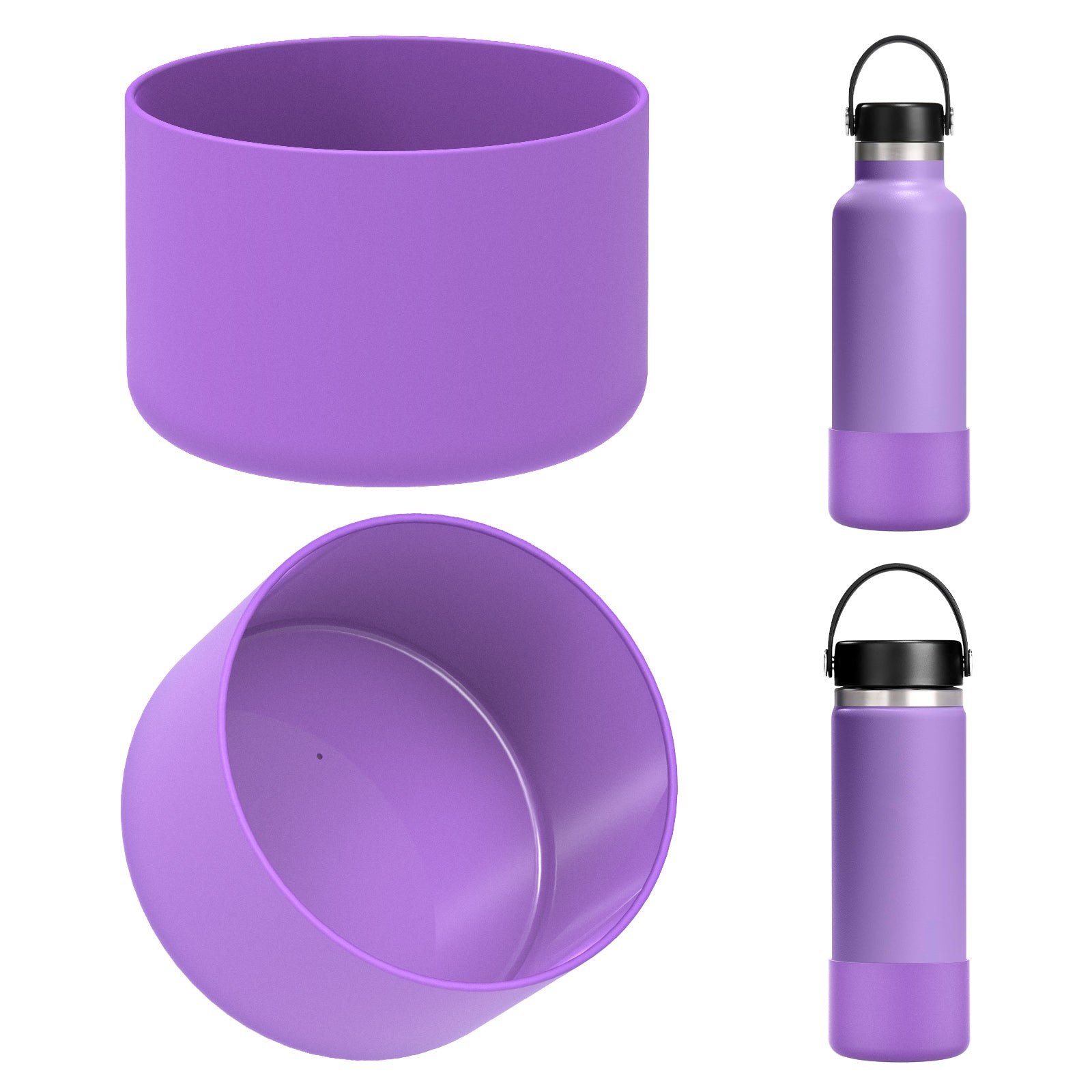 Linkidea 2 Pack Water Bottle Boot Compatible with Hydro Flask Wide Mouth 12oz/14oz/16oz/18oz/20oz, Silicone Bottle Bottom Sleeve Bumper Protector (Purple)