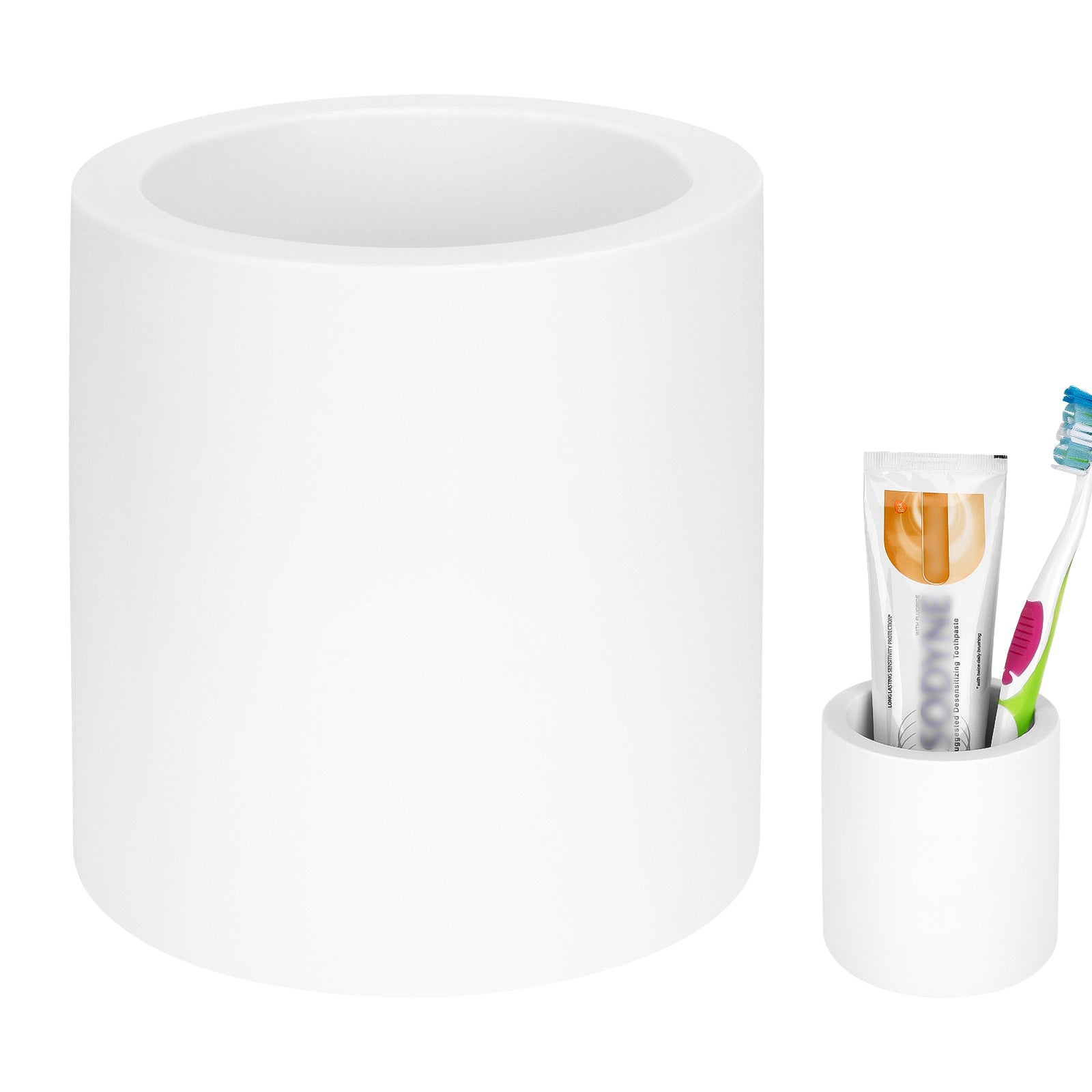 Linkidea Countertop Toothbrush Holder, Diatomite Tooth Brush Stand for Manual Toothbrush, Toothpaste, Razor, Vanity Organizer Compatible with Colgate Extra Clean, Oral-B CrossAction (White)