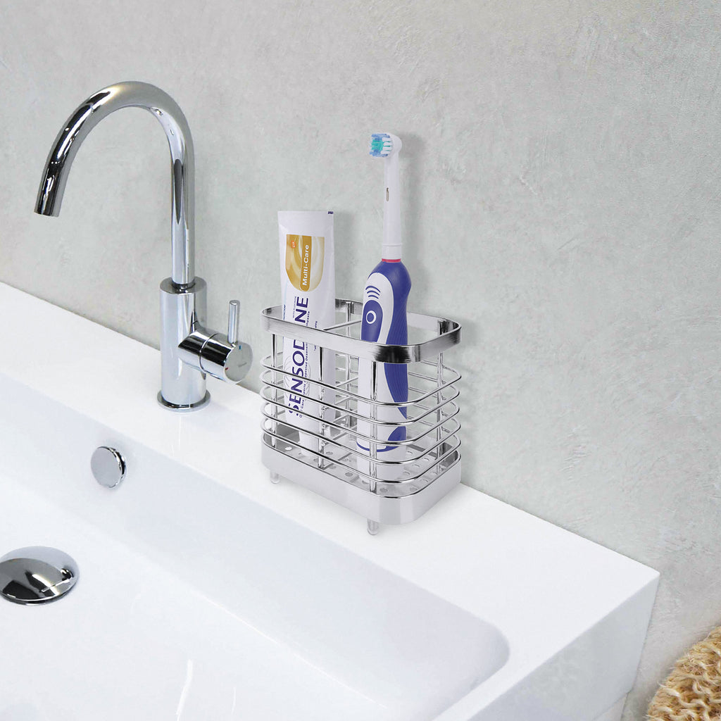 Linkidea Electric Toothbrush Holder, Stainless Steel Vanity Toothpaste Stand, 2 Slots Countertop Organizer Compatible with Oral-B iO Series, Spinbrush Pro 7AM2M (Silver)