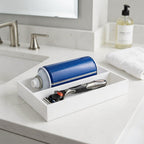 Linkidea Acrylic Razor Holder and Shaving Organizer, Low-Profile Bathroom Countertop & Drawer Tray, Single Razor Stand and 10oz Shaving Cream Slot (White)