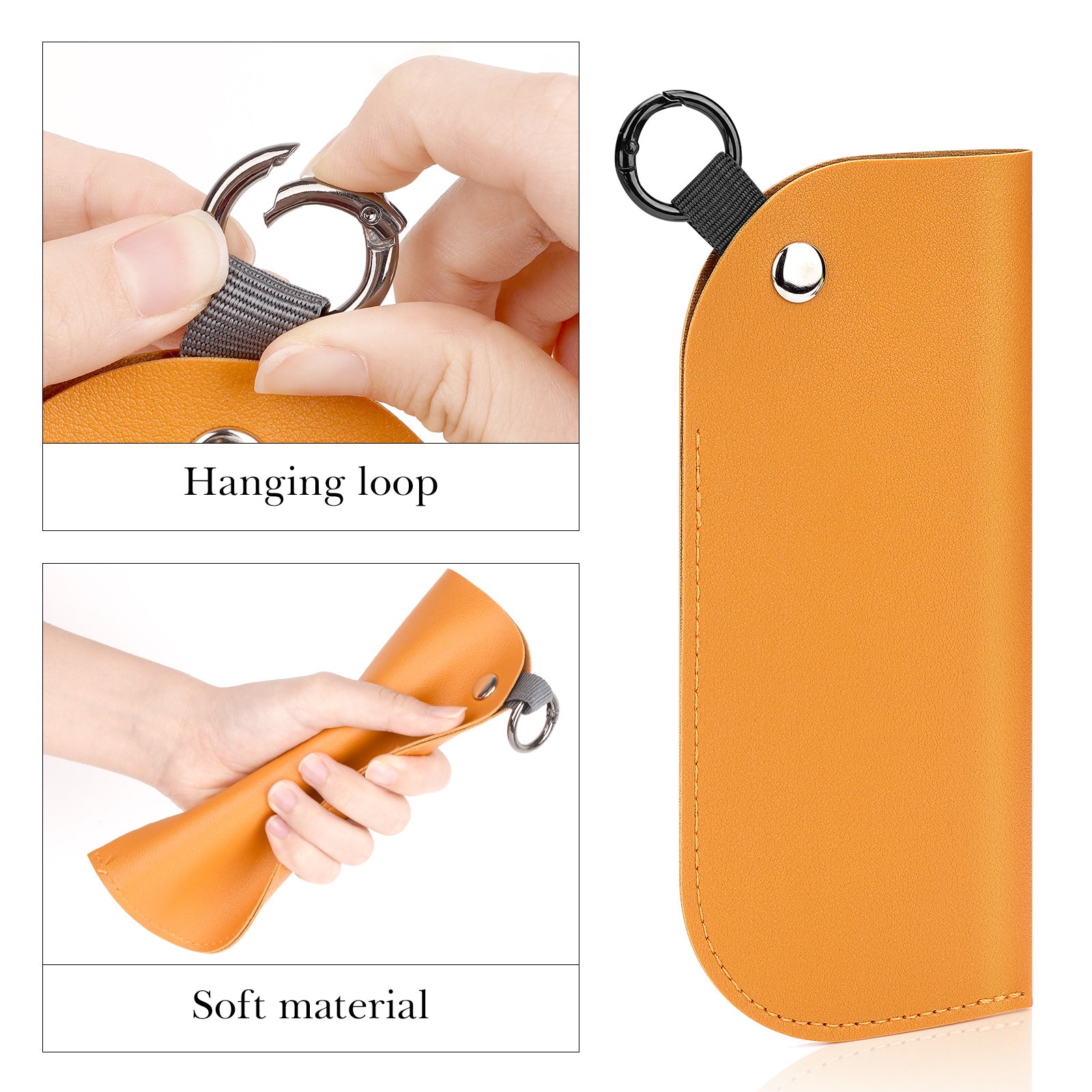 Extra Large Sunglasses Pouch Case with Hook Ring, Vegan Leather Oversized Sun Glasses Organizer Soft Bag Compatible with Gucci GG1419S GG0208S GG1084S GG1546S Versace VE2255 (XXL, Brown)