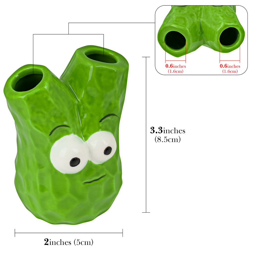 Linkidea Countertop Toothbrush Holder for Bathroom, Ceramic Cute Decor Stand for Manual Toothbrush, Vanity 2 Slots Organizer Compatible with Oral-B CrossAction, Colgate Slimsoft (Green)