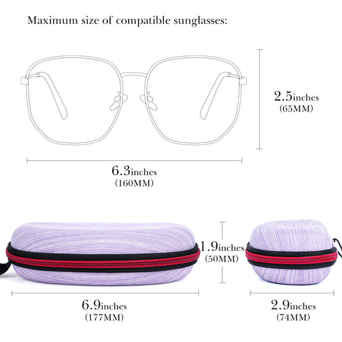 Extra Large Hard Shell Sunglasses Case, Oversized Sun Glasses Storage Bag Pouch Organizer Compatible with Rayban RB3025 RB3717 Gucci GG0595S TOM FORD FT0783 FT1013 (XXL, Purple)