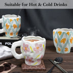 Linkidea Ceramic Coffee Mug, 12oz/350ml Hand-Painted Irregular Coffee Cup, Novelty Teacups with Handles for Beer, Latte, Hot Cocoa, Microwave and Dishwasher Safe (Green Heart Stripes)