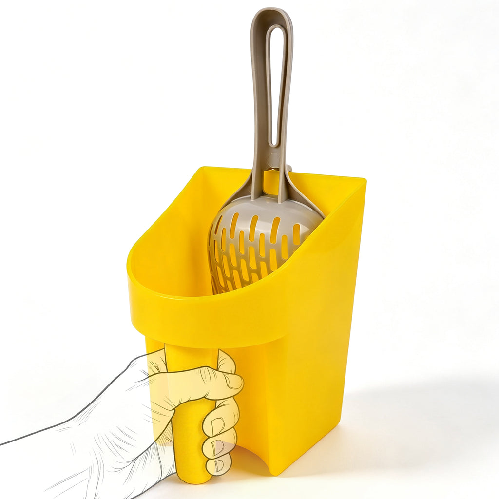 Cat Litter Scoop Holder with Storage Bucket, Large Capacity Litter Tool Container with Durable Plastic Scooper, Deep Shovel Design for Easy Clumping Litter Box Cleaning