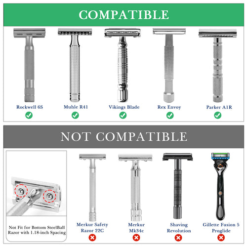 Linkidea 2 Pack Short Handle Safety Razor Stand, Stainless Steel Shaving Razor Holder, Deluxe Men's Travel Shaver Stand, Only Compatible with Razor Handle Less Than 3.5'' (Silver)