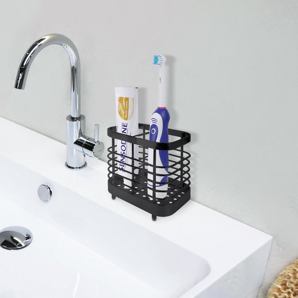 Linkidea Electric Toothbrush Holder, Stainless Steel Vanity Toothpaste Stand, 2 Slots Countertop Organizer Compatible with Oral-B iO Series, Spinbrush Pro 7AM2M (Black)