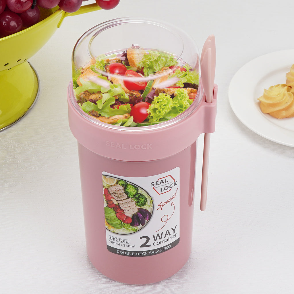 Linkidea Overnight Oats Containers with Lids, 33.4 oz Airtight Plastic Yogurt Cups with Spoons and Lids, Portable Overnight Oats Container for Milk, Cereal, Fruit, Yogurt, Fits Work/Picnic (Pink)