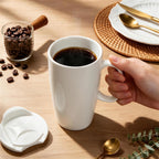 Linkidea 19oz Ceramic Coffee Mug with Slide Lid, Large Mug with Handle, Reusable Drinking Cup, Microwave and Dishwasher Safe