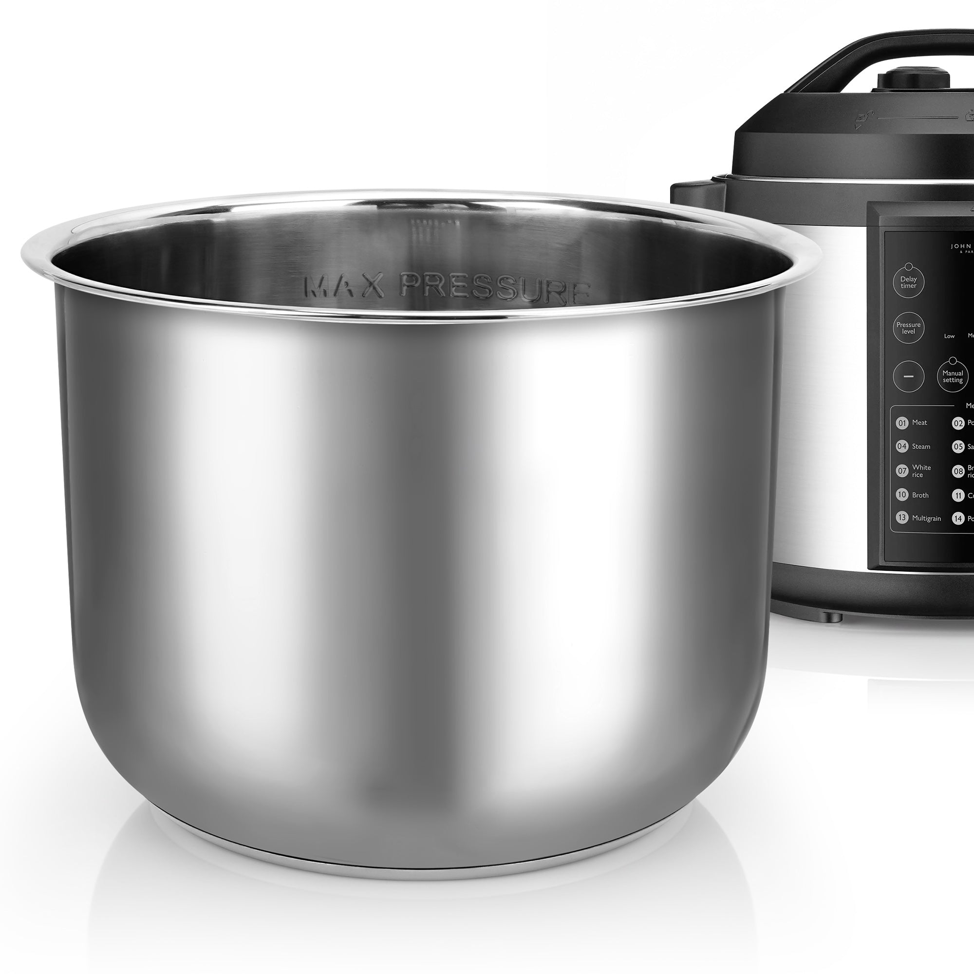 Linkidea Rice Cooker Inner Pot Replacement, 304 Stainless Steel Pressure Cooker Pot, Dishwasher Safe Inner Compatible with Crock Pot Model SCCPPC800-V1, Express 8qt xl (8 QT, Silver)