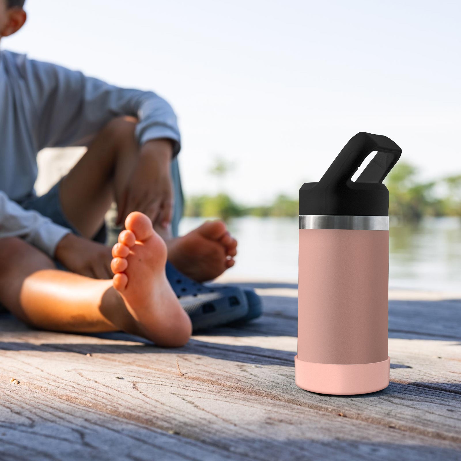 Linkidea 2 Pack Water Bottle Boot Compatible with YETI Rambler Jr. Kids 12oz, Rambler Bottle 12oz/18oz, Yonder 20oz, Silicone Anti-Slip Bottle Bottom Bumper Protector (Ice Pink)