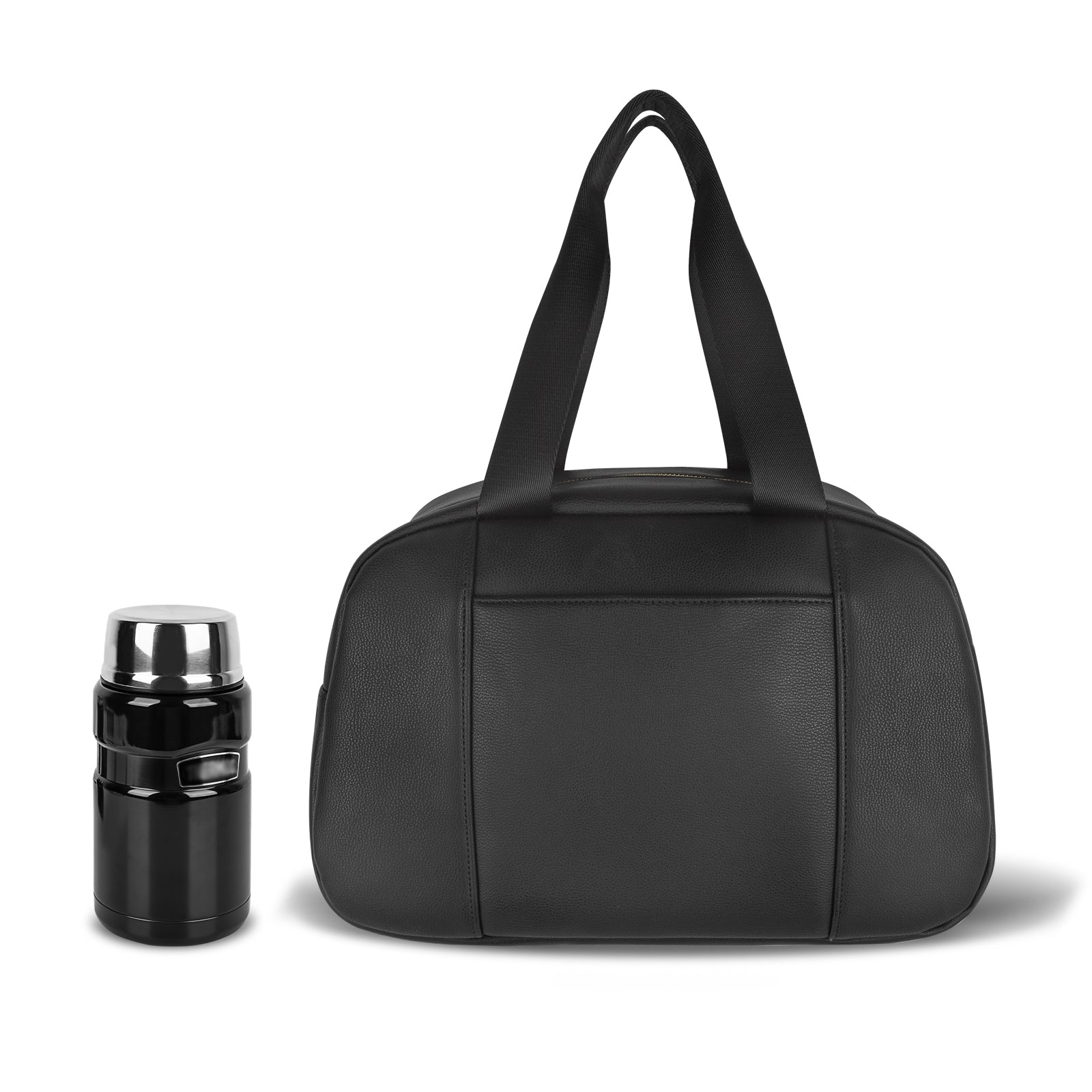 Linkidea Vegan Leather Lunch Bag for Women, Insulated Lunch Tote Bag, Large Capacity Lunch Cooler Bag, Modern Thermal Lunchbox Container, Lunch Box Cooler Bag (Black)