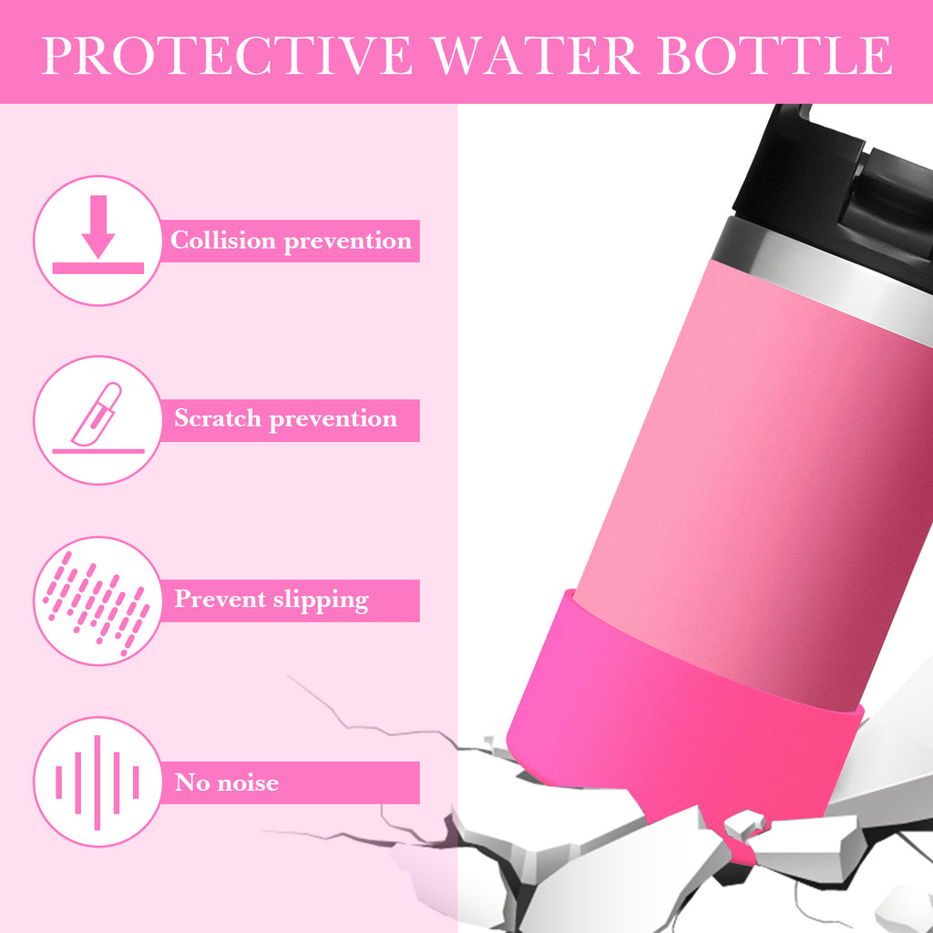 Linkidea Water Bottle Boot Compatible with YETI Rambler Jr. Kids 12oz, Rambler 12oz/18oz, Yonder 20oz/25oz, Silicone Anti-Slip Bottle Bottom Sleeve Bumper Protector (Pink / 2 Pack)