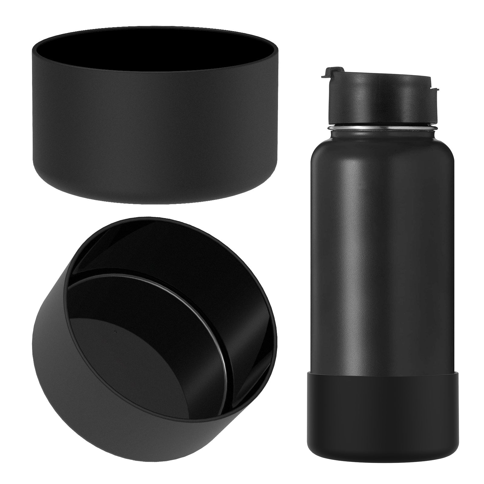 Linkidea Water Bottle Boot Compatible with IRON °FLASK Wide Mouth 32oz/40oz, Narrow Mouth 32oz, Silicone Bottle Bottom Sleeve Cover Protector, Bottle Bumper (Black / 2 Pack)