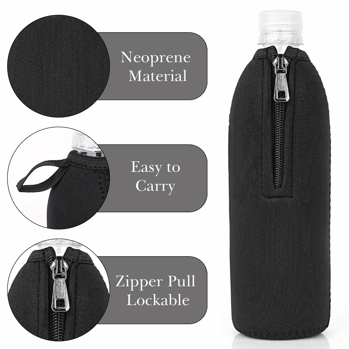 Linkidea Disposable Water Bottle Sleeve Compatible with Smartwater 16.9/20Fl Oz, Evian 16.9Fl Oz, Insulated Neoprene Plastic Bottled Water Cover with Lockable Zipper (1 Pack/Black)
