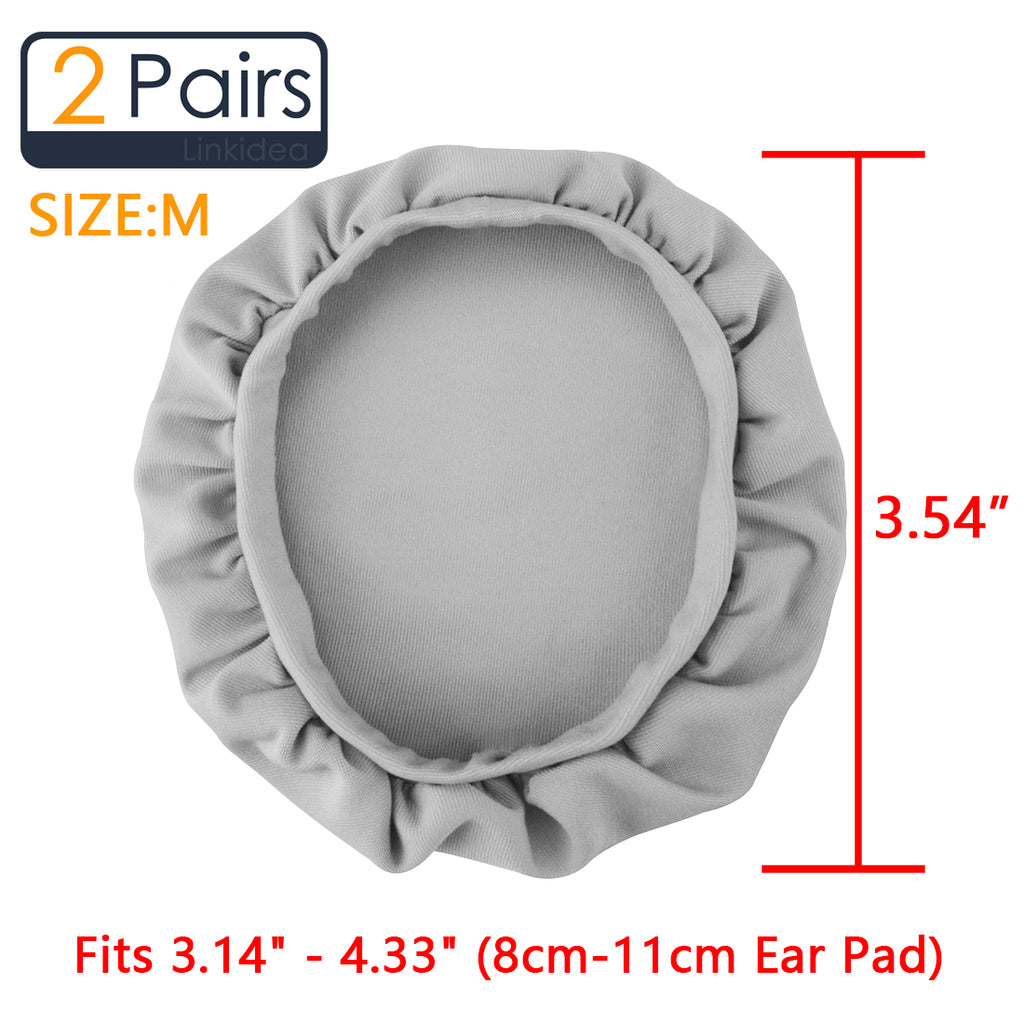 Linkidea Fabric Ear Covers, Washable, Sweatproof Protectors for Headphones, Ideal for Gym & Gaming, 2 Pairs (Size M, Light Grey)