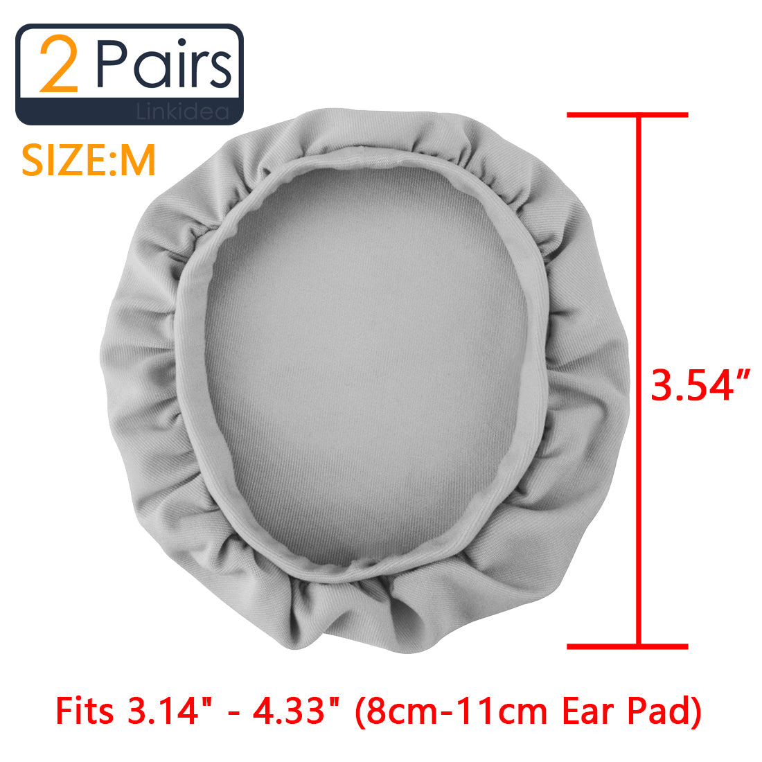 Linkidea Fabric Ear Covers, Washable, Sweatproof Protectors for Headphones, Ideal for Gym & Gaming, 2 Pairs (Size M, Light Grey)