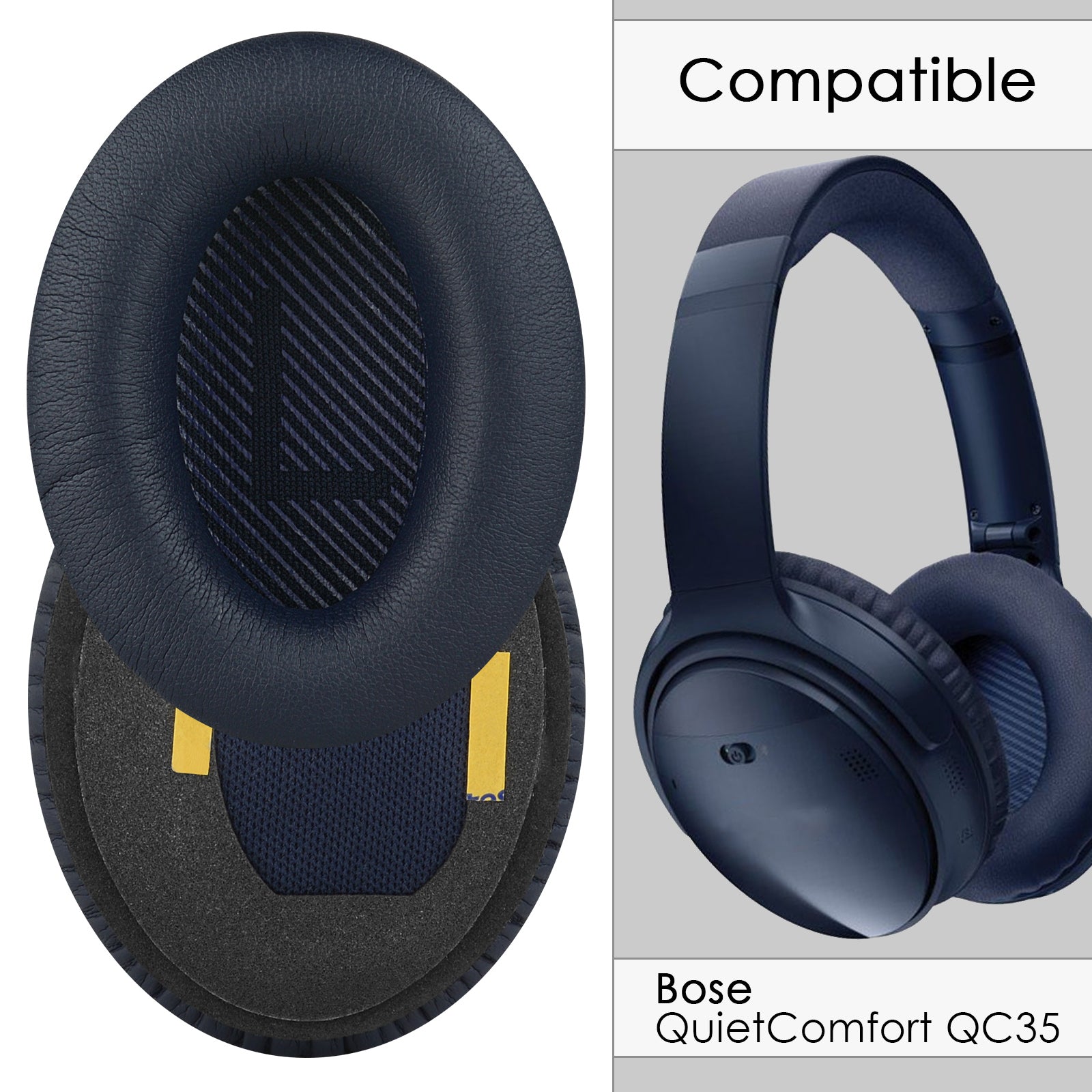 Ear Pads for Bose QC45/QC35/QC35 ii/QC25/QC15, AE2/AE2i/AE2w SoundTrue SoundLink Around-Ear Headphones, Headset Earpads (Protein Leather / Midnight Blue)