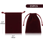 Linkidea 25 Pcs Velvet Drawstring Bags, Burgundy Small Gift Pouches for Jewelry, Candy, Wedding, Luxury Gift Pouches for Favors, Party, Christmas Packaging