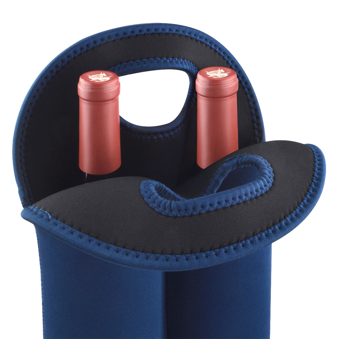 Linkidea Wine Travel Cooler Bag Holder, Portable Picnic Beverage Tote, Two Slots Beer Insulated Neoprene Handbag (Blue)