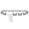 Plus Size Chain Belt for Women, Turquoise Stone Silver Metal Chain Belt Women Belly Waist Chains, Extra Long Body Chain, 59 Inch Adjustable Chunky Belt Chain (Butterfly Style)
