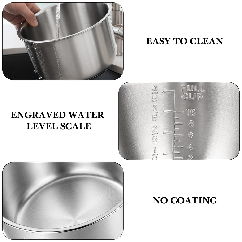Linkidea Stainless Steel Rice Cooker Inner Pot Compatible with Aroma ARC-2000SB, No-Coating Replacement Bowl, Dishwasher Safe