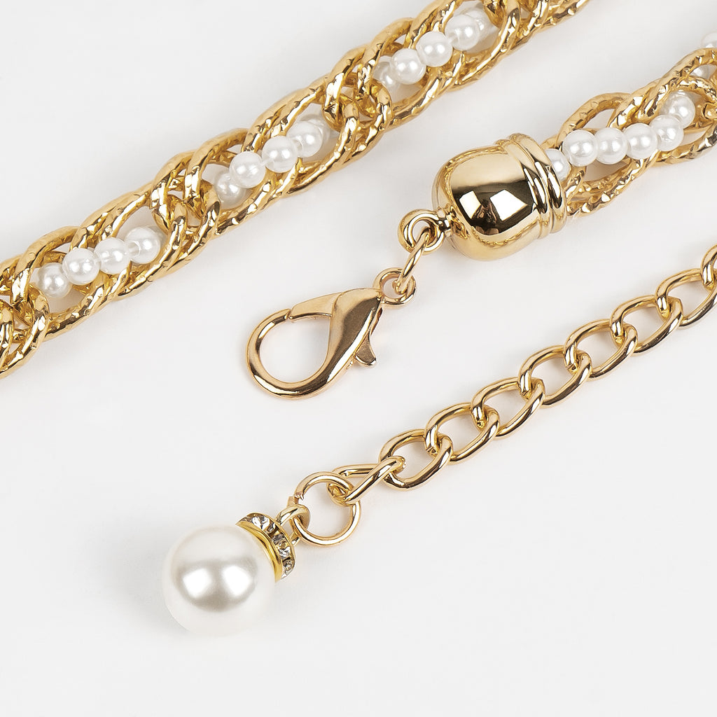 Plus Size Chain Belt for Women, Gold and White Faux Small Pearl Waist Belt, 59 Inch Adjustable Extra Long Body Decorate for Dresses, Party, Casual Wear, Fashion Jewelry Accessory