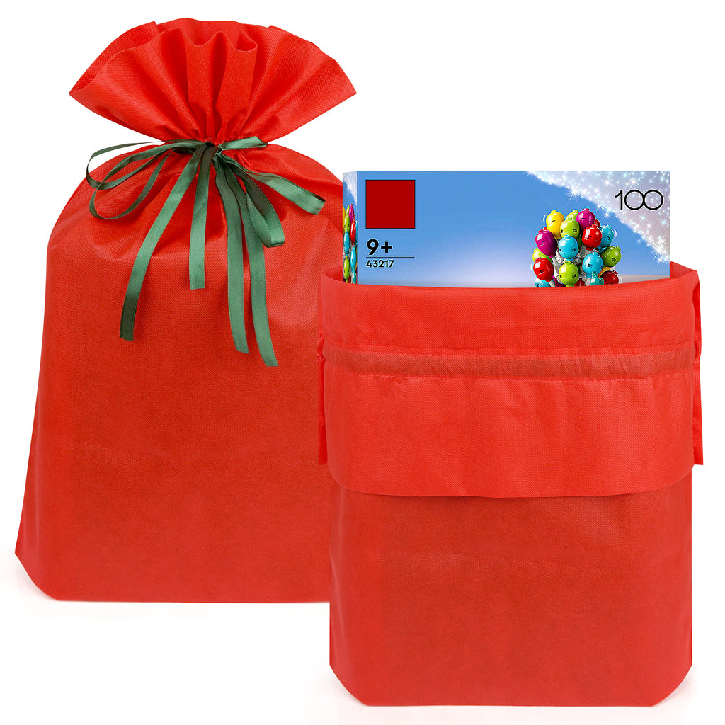Linkidea 4 Pack Reusable Drawstring Gift Bags, Fabric Party Favor Bags for Birthday, Christmas & Holiday, Toy Storage Pouch for Building Blocks, Bricks & Goodie Bags (Red)