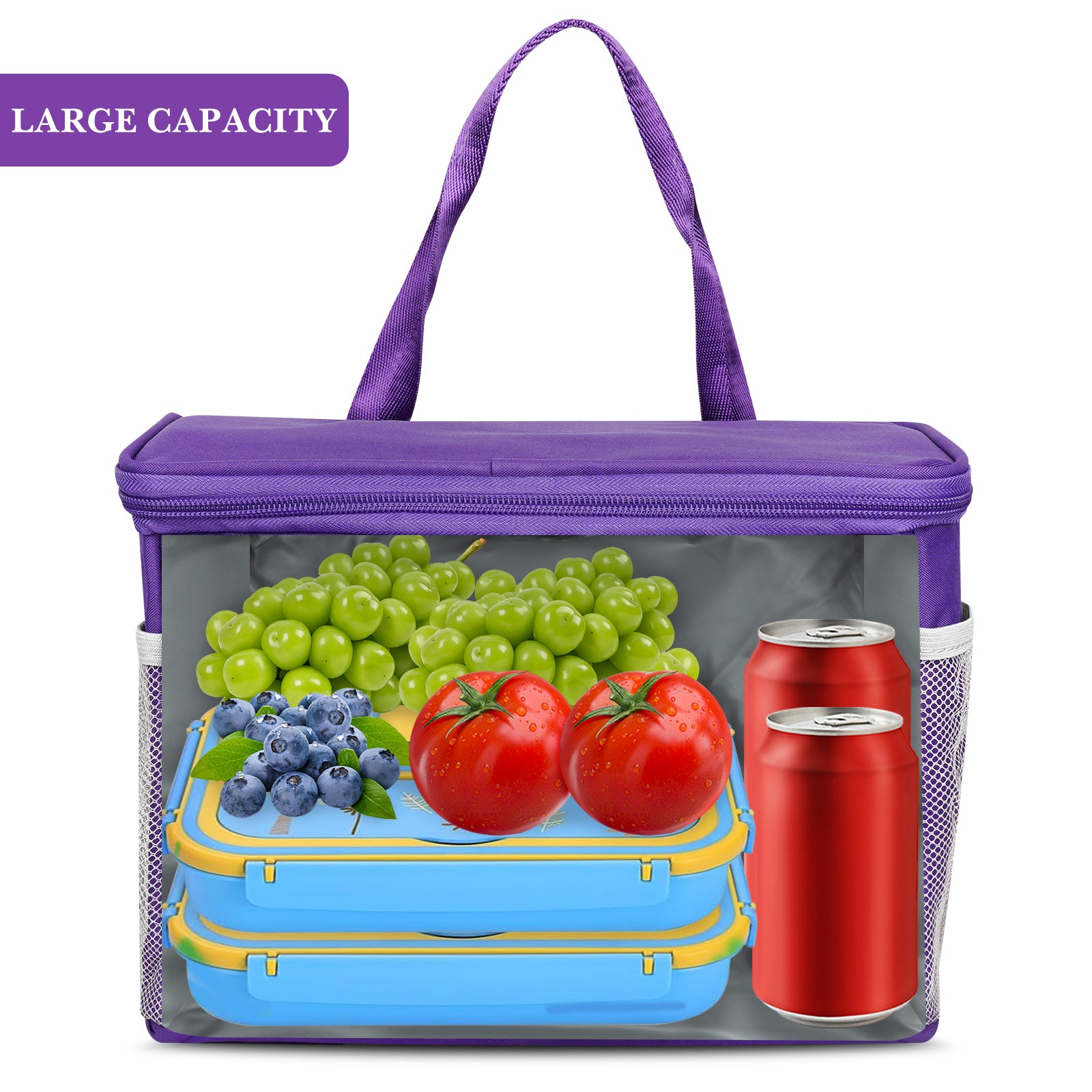 Linkidea Lunch Bag, Large Capacity Lunch Tote Bag Organizer with Hand Strap, Reusable Lunch Box Bag for Picnic, Outdoor, Compatible with B.Box, Sunhanny, Pedeco, QQKO, Xgxn Lunch Box (Purple)