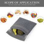 Linkidea 2 Pcs Portable Snack Bag, Washable Eco-friendly BPA Free Reusable Food Holder, 7-inch Hook and Loop Leak-Proof Compact Food Pouch Fits Sandwich, Sugar, Nuts (Grey)