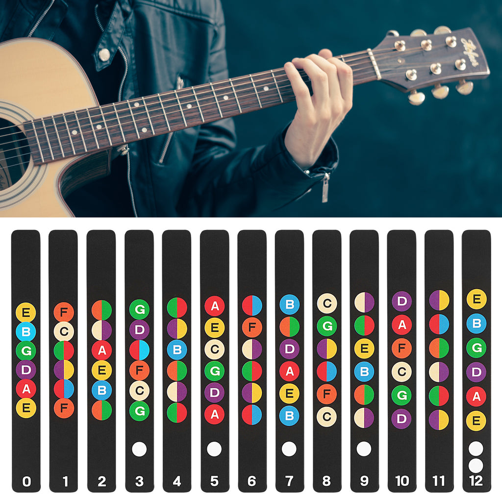 Linkidea Guitar Fretboard Stickers, Chord Learning Tools, Color Coded Note Stickers for Acoustic and Electric Guitars (Colorful) 3 Pack