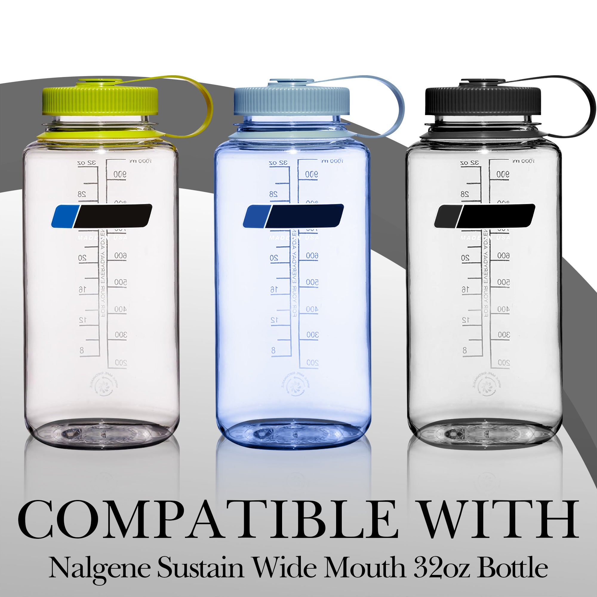 Linkidea Water Bottle Carrier with Strap Compatible with Nalgene Sustain Wide Mouth 32oz, Neoprene Waterbottle Sling Bag Holder with Clip for Backpack Fence, Black