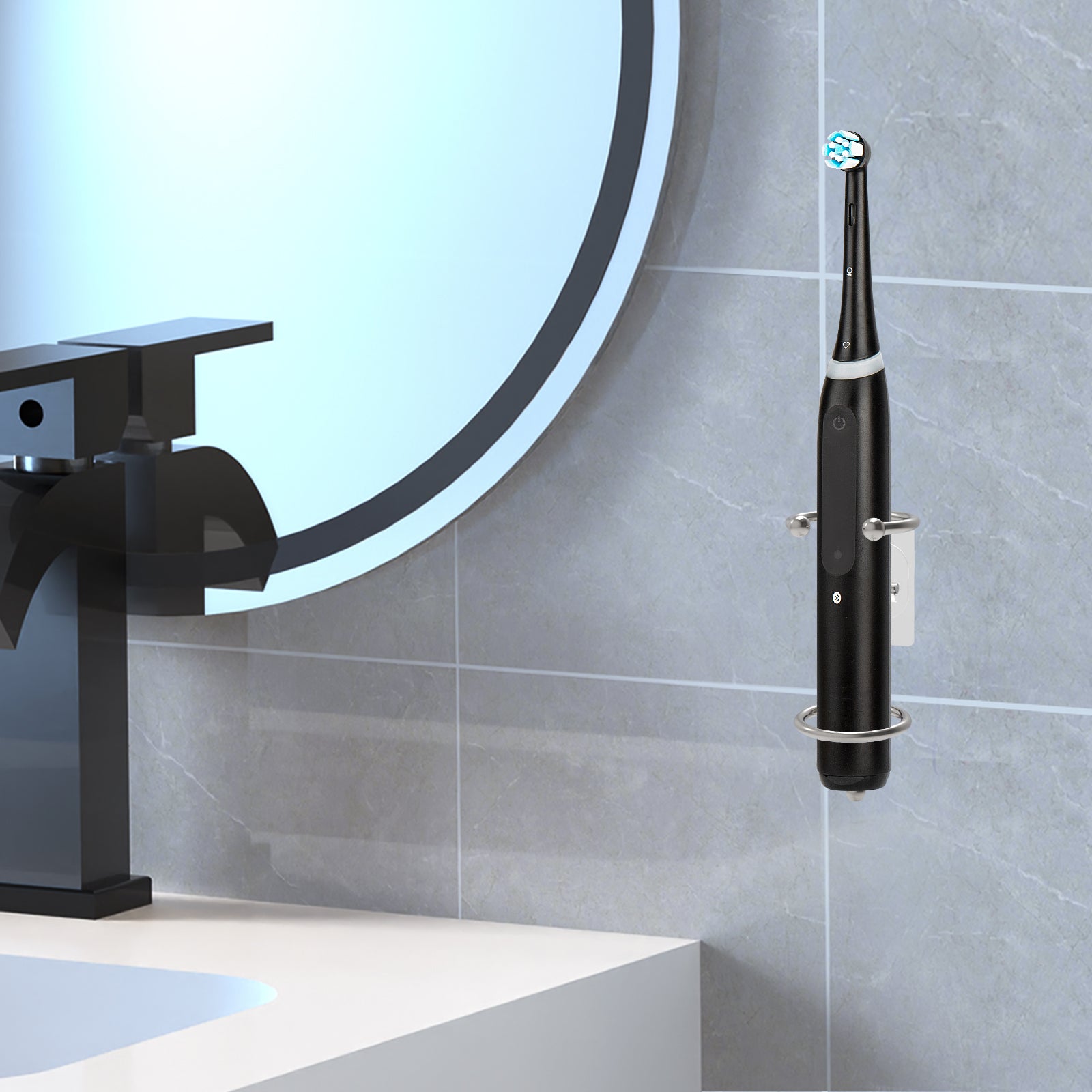 Linkidea 2 Pack Wall Mounted Electric Toothbrush Holder for Bathroom, Shower, Stainless Steel Power Toothbrush Hanger, Self Adhesive Wallmounted Tooth Brush Organizer (Sliver)