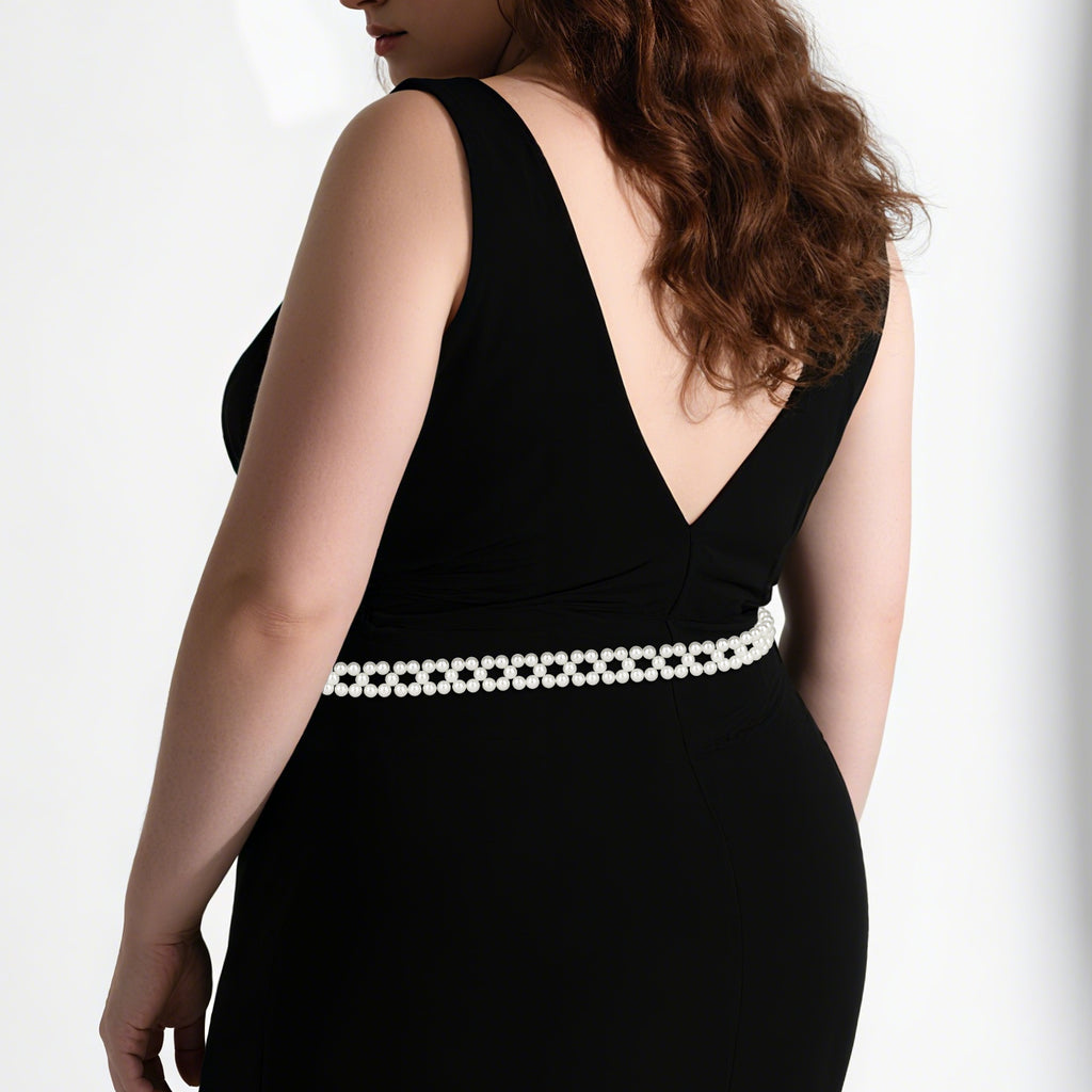 Plus Size Chain Belt for Women, White Pearl Fashion Belly Waist Chains, Stretchable Extra Long Body Chain, 51 Inch Adjustable Chunky Body Accessory (XL, White)