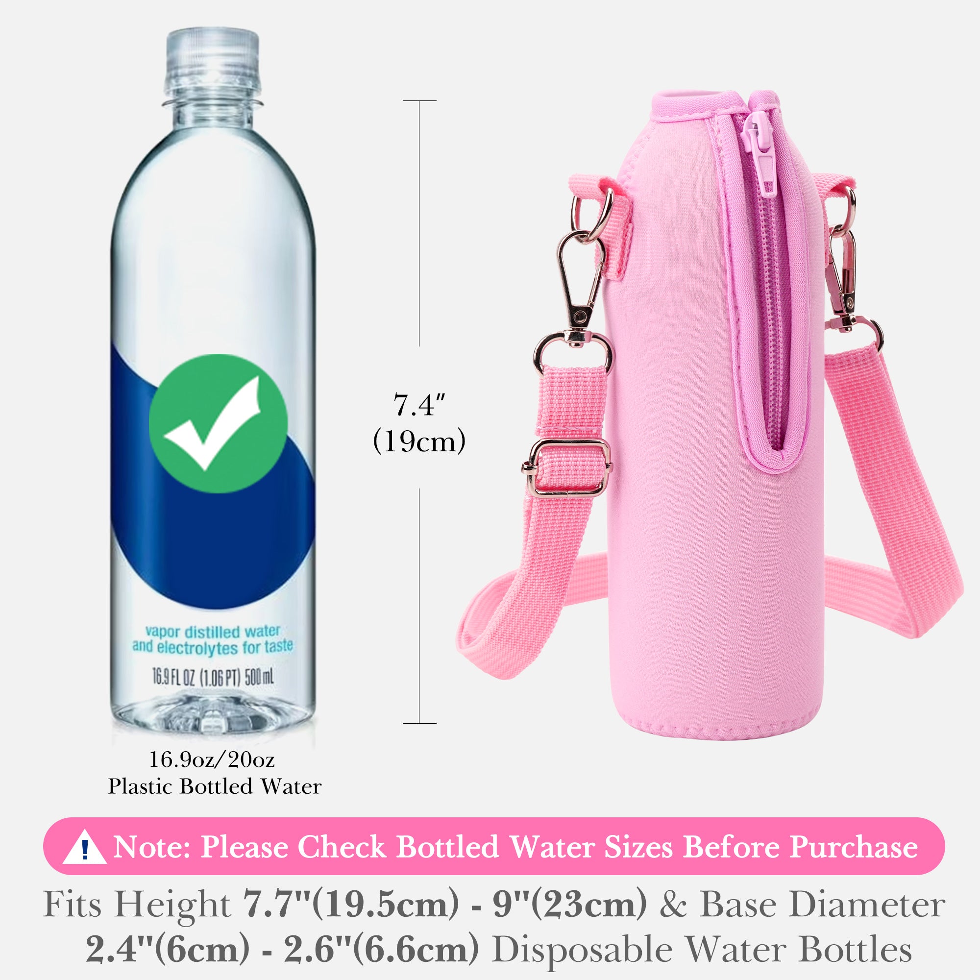 Linkidea Disposable Water Bottle Carrier with Strap Compatible with Smartwater 16.9/20Fl Oz, Insulated Neoprene Plastic Bottled Water Cover Holder with Clip for Backpack (Pink)
