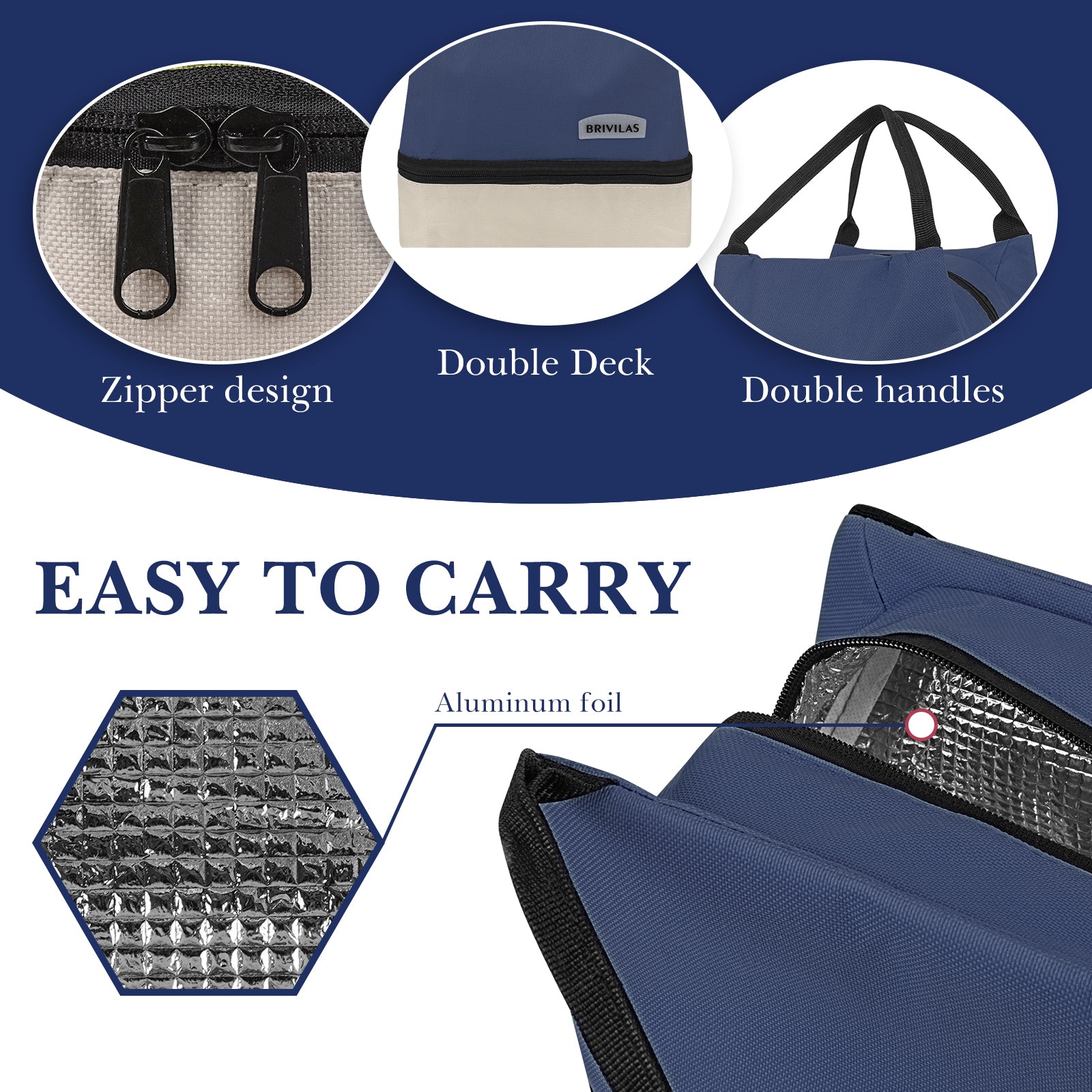 Linkidea Encrypted Oxford Cloth Lunch Bag, Large Capacity Reusable Insulated Lunch Bag for Picnic or Travel, Compatible with B.Box, Sunhanny, Pedeco, QQKO, Xgxn Lunch Box (Navy Blue)