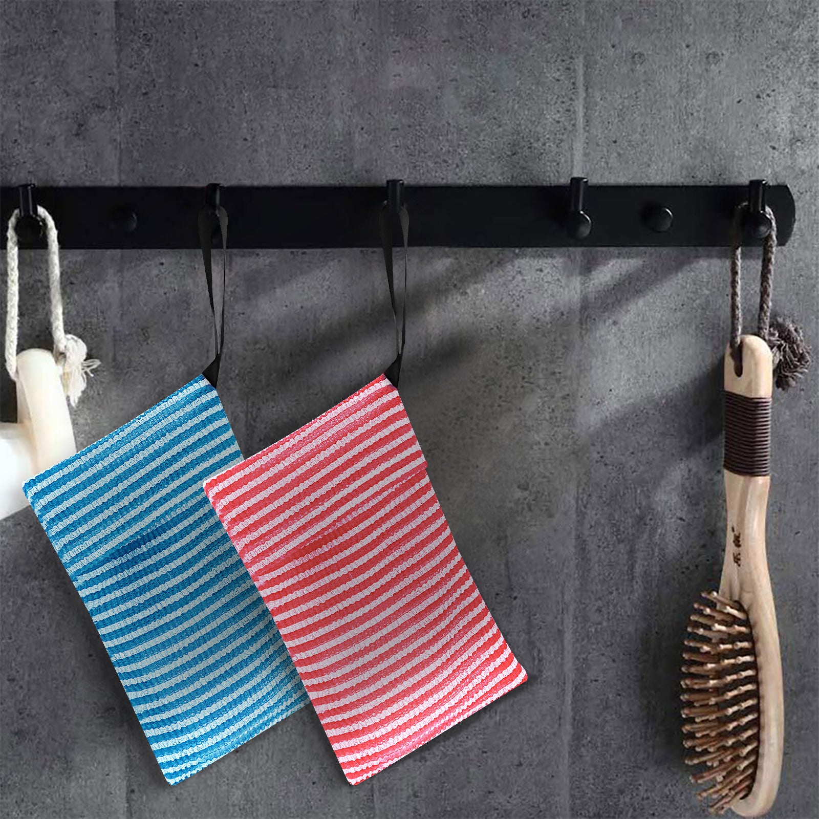 Linkidea 3 Pack Stripes Mesh Body Scrubber Soap Bags, Portable Exfoliating Sponge with Lanyard, Quick Draining Skin Care Pouch, Multifunction Bath Accessories Fits Travel, Home Use