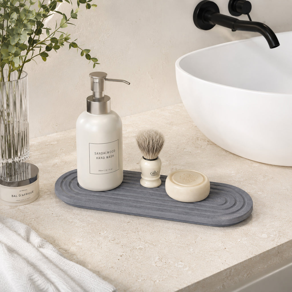 Linkidea Quick-Drying Bathroom Countertop Tray, Soap Dispenser and Soap Dish Organizer with Removable Silicone Mat for Bathroom Sink and Kitchen (Grey)