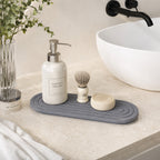 Linkidea Quick-Drying Bathroom Countertop Tray, Soap Dispenser and Soap Dish Organizer with Removable Silicone Mat for Bathroom Sink and Kitchen (Grey)