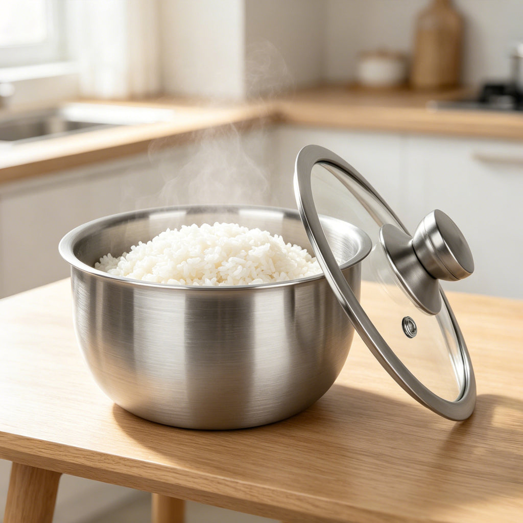 Linkidea 316 Stainless Steel Inner Pot Replacement Compatible with Zojirushi NHS-10 Rice Cooker, 6-Cup Cooking Bowl with Glass Lid, No Coating, Dishwasher Safe