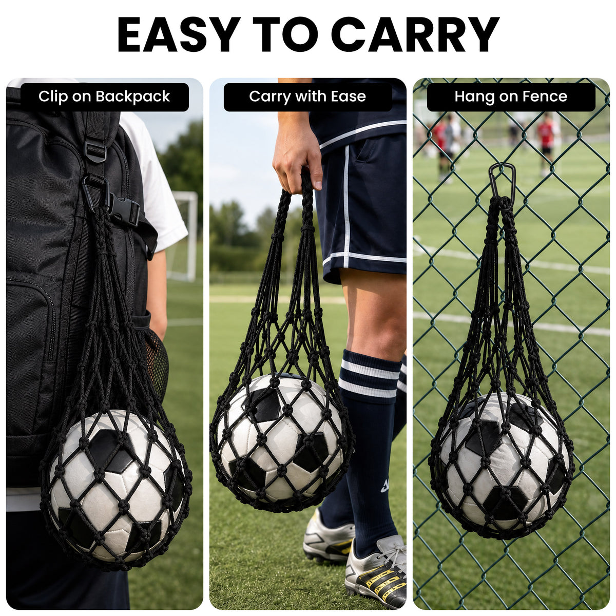 Linkidea 2 Pack Soccer Ball Mesh Bag, Breathable Nylon Soccer Ball Storage Bag, Holds 1 Ball Each (Fits Size 3, 4, 5 Balls), Sports Equipment & Training Bag (Black)