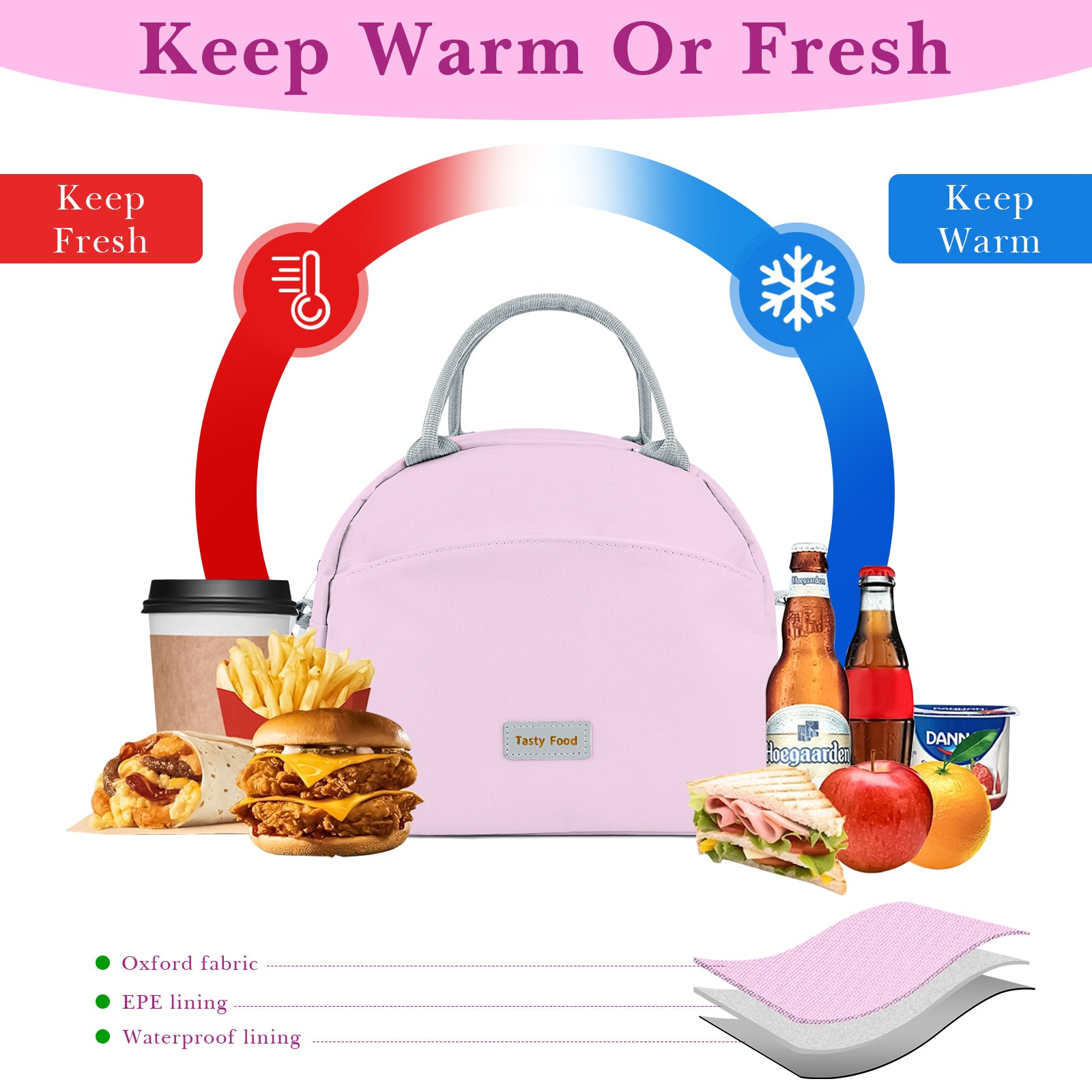 Linkidea Lunch Bag for Adult, Canvas Insulated Lunch Bag with Two Carrying Mode, Large Capacity Lunch Tote Bag with Zipper Fits Daily Use, Compatible with Bentgo, Ello, Natraprow, Iteryn (Pink)