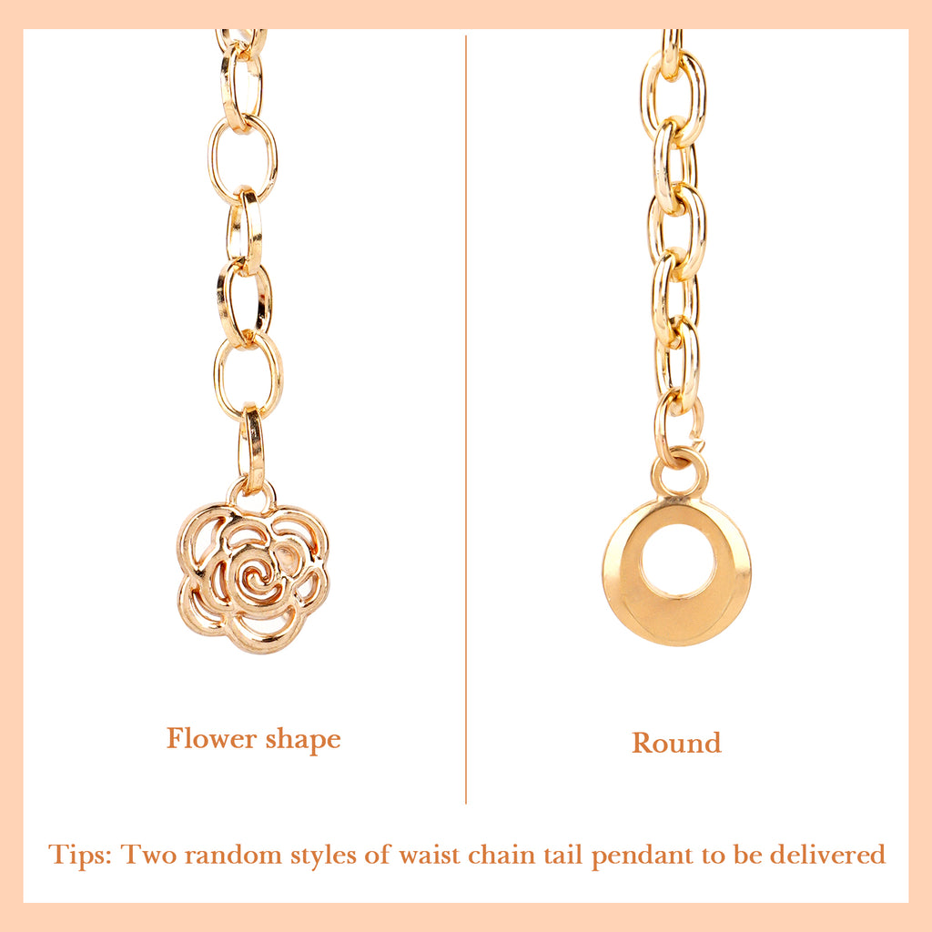 Plus Size Chain Belt for Women, Gold Rose Metal Fashion Belly Waist Chain, Max 69 Inch Adjustable Chunky Body Accessory (XXXL)