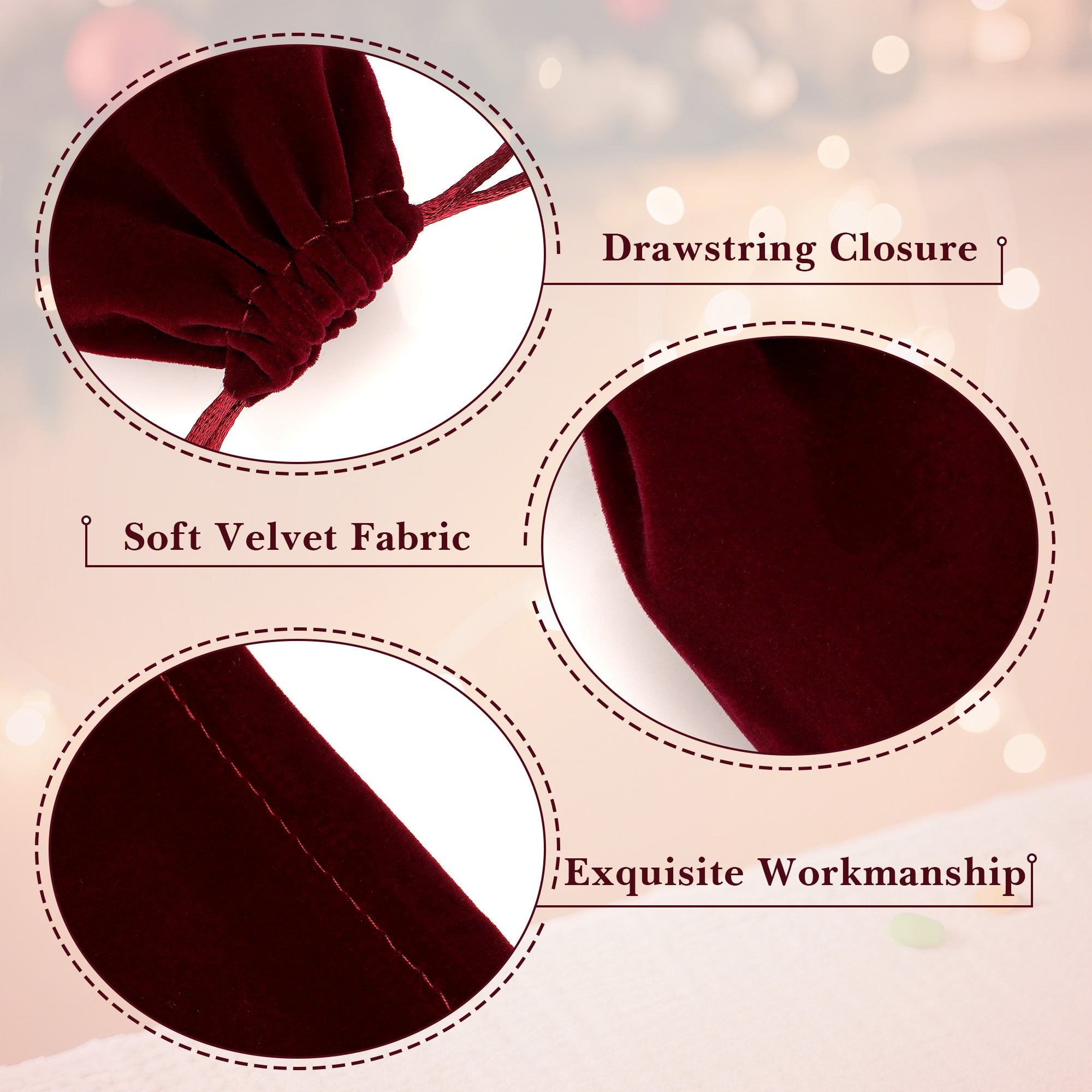 Linkidea 25 Pcs Velvet Drawstring Bags, Burgundy Small Gift Pouches for Jewelry, Candy, Wedding, Luxury Gift Pouches for Favors, Party, Christmas Packaging