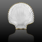 Linkidea Clear Glass Soap Dish Tray with Gold Trim, Elegant Sea Shell Design for Bathroom Decor, Cleanser Holder for Vanity, Countertop, Sink