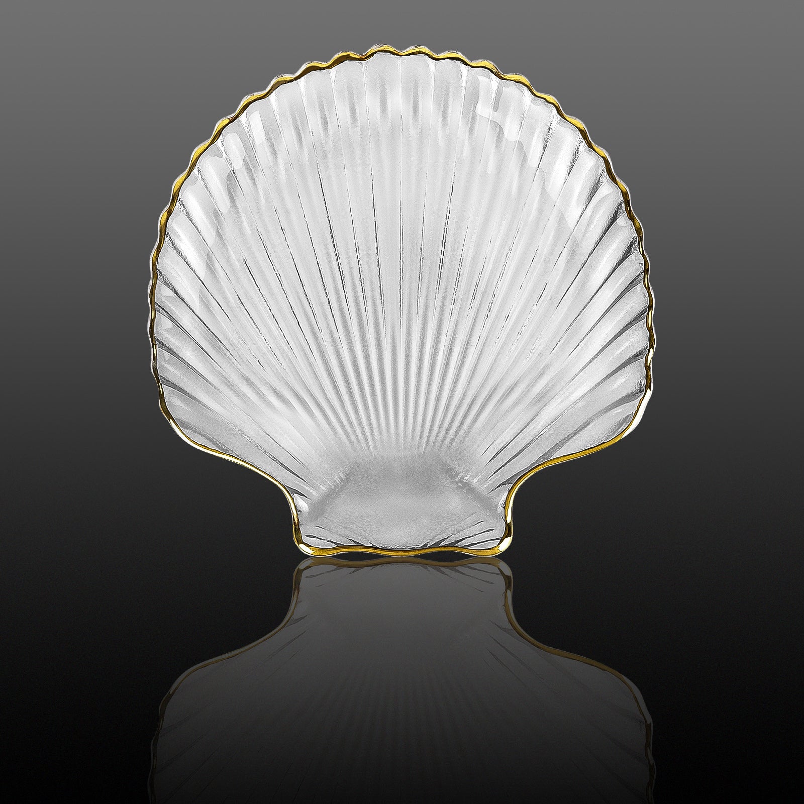 Linkidea Clear Glass Soap Dish Tray with Gold Trim, Elegant Sea Shell Design for Bathroom Decor, Cleanser Holder for Vanity, Countertop, Sink