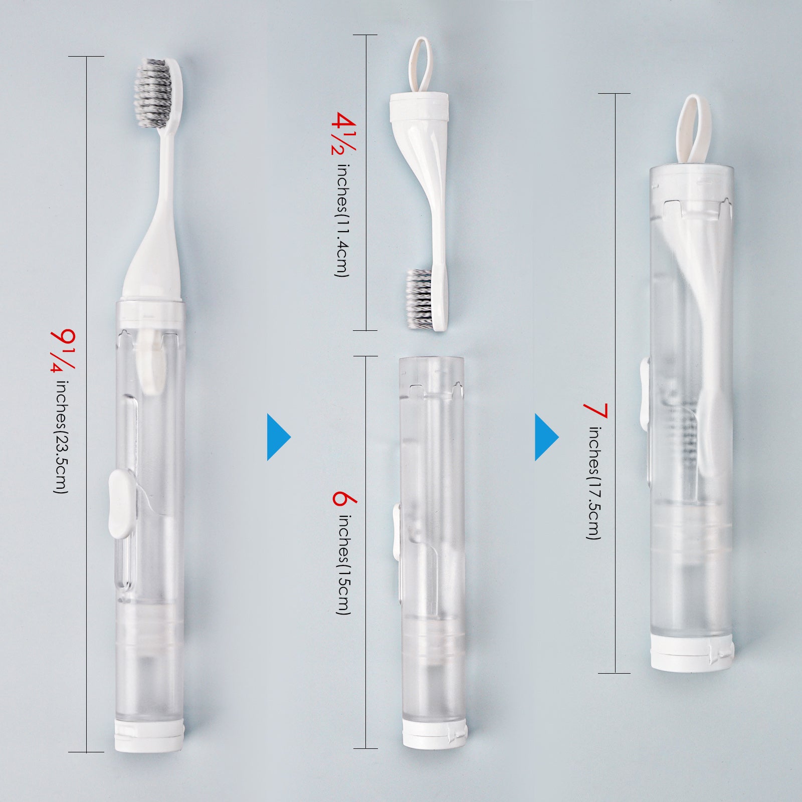 Linkidea 2 in 1 Portable Toothbrush Built-in Tube, Refillable Toothpaste Container Case, Travel Fold Kit with 2 Replace Head and 2 Cleaning Brushes (Blue, White)