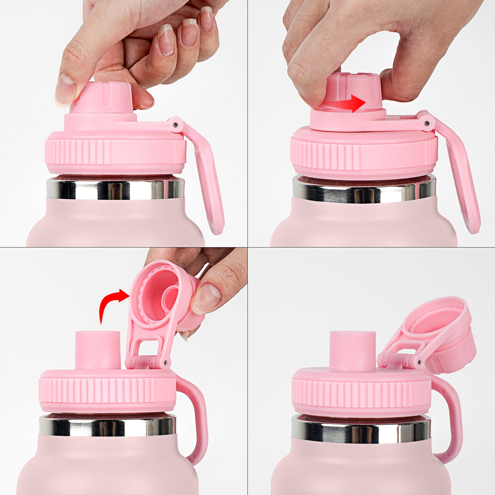 Linkidea 2 Pack Wide Mouth Water Bottle Lid with Handle Compatible with Hydro Flask Wide Mouth 12/16/18/20/32/40/64oz, Waterbottle Replacement Spout Lid (Light Pink)
